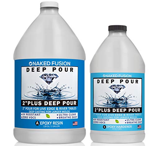 Epoxy Resin Deep Pour Crystal Clear Formula-2 Inch Thick Pour Casting Resin for River Tables, Deep Resin Molds, Live Edge Wood and Deep Art Casting- 1 1 2 Gallon Kit- Non Toxic -Zero Voc