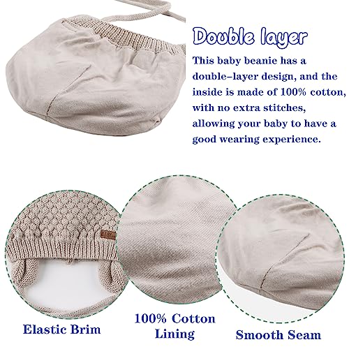 Gorro de punto para bebé con orejeras protectoras y tierno estilo de oso unisex 4