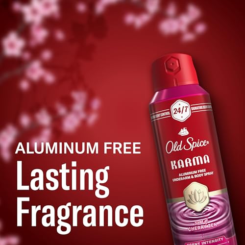 Image of Old Spice Aluminum Free Body Spray for Men, 24 /7 Signature Scent & Lasting Freshness, All-Day Odor Protection, Easy Application, Karma with Cherry Spice, Black Pepper, + Sandalwood Scent, 5.1 oz