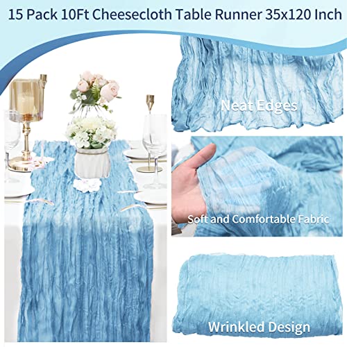 15 Pack Baby Blue Cheesecloth Table Runner 10Ft Gauze Cheese Cloth 35X120 Inch Boho Table Runner Romantic Table Runner Long Table Cover For Wedding Birthday Party Bridal Shower Reception Table Décor #TOP1
