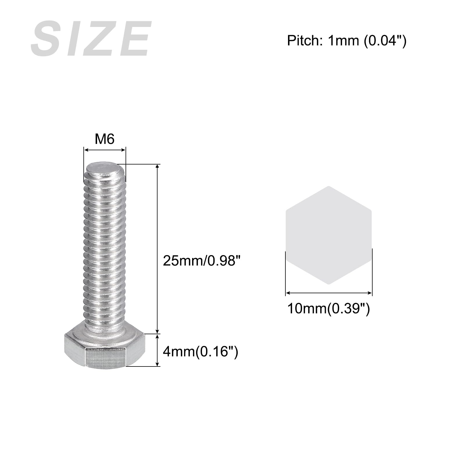 METALLIXITY Hex Bolts (M6-1x25mm) 10Pcs, 304 Stainless Steel Coarse Fully Threaded Hex Head Screw Bolt Machine Screws - Image 2