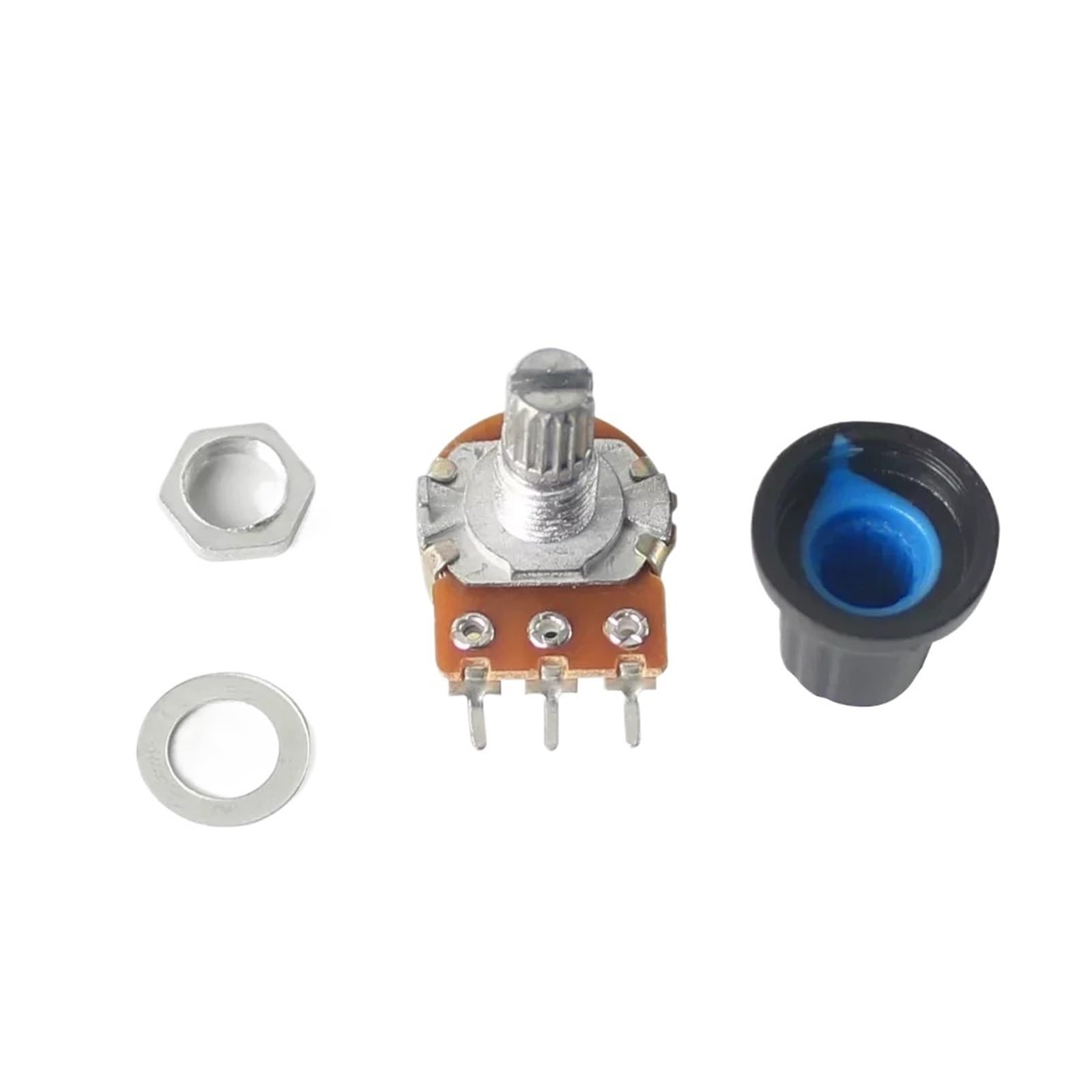 10 unids/caja WH148 potenciómetro lineal 15mm 3 pines 1K 2K 5K 10K 20K 50K 100K 250K 1M con Kit de potenciómetros de tapa de perilla azul AG2(100K Ohm)