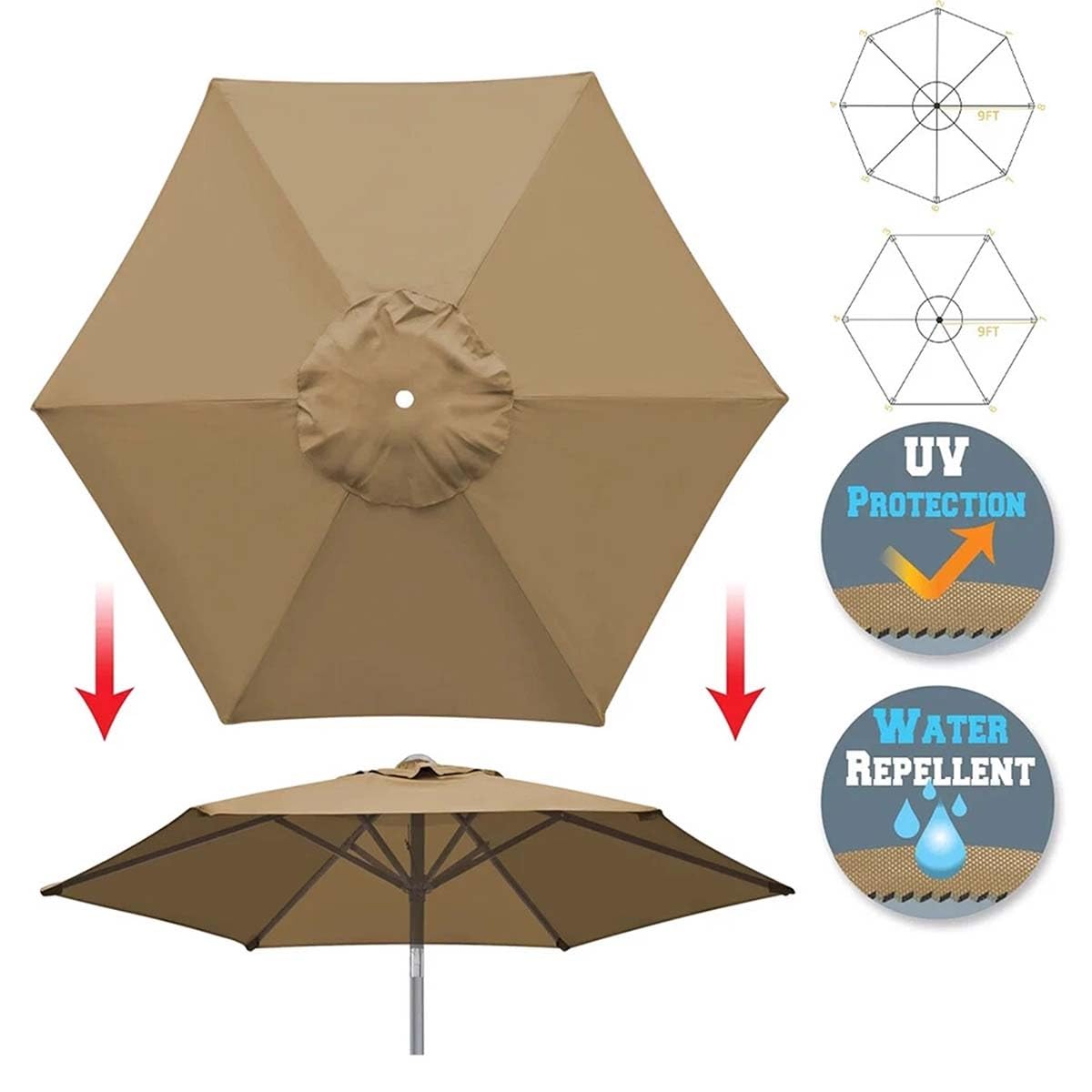 Zapasowy baldachim do parasola tarasowego o długości 2 – 3,5 m, wodoodporny pokrowiec na parasol zewnętrzny, do ogrodu, na podwórko i podwórko