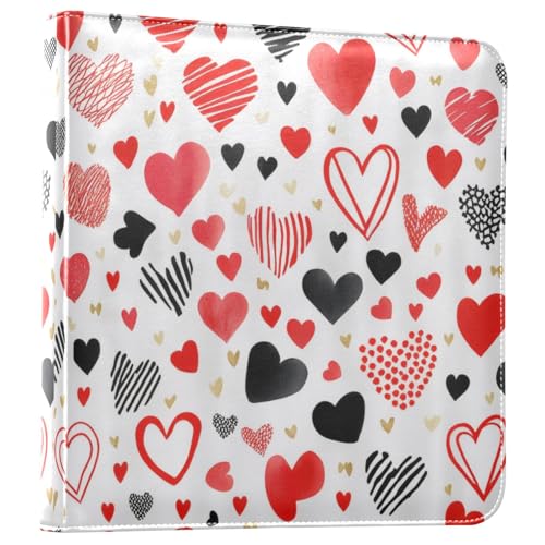 Álbum de fotos adhesivo autoadhesivo DIY Scrapbook Álbumn Rojo Negro Corazones San Valentín Encuadernadores de 3 anillos Libro de fotos 40 páginas 8x10 para memoria miniatura 1