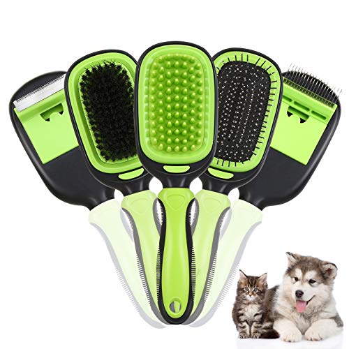 Ownpets 5 in 1 Pet Brush Set, Pet Grooming Shedding Massage Combs for Long Short Hair Dogs & Cats, Removes Undercoat…