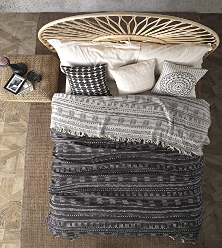 BOHORIA® Premium Tagesdecke Yucatan Throw extra groß 220x240cm | 100% Baumwolle | Oeko-Tex® | Überwurf für Sofa, Sessel & Bett | Bettüberwurf (Yucatan Throw) (Obsidian) Cover