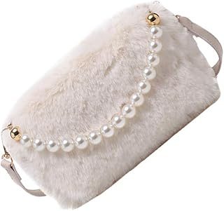 ABOOFAN Borsa a Tracolla in Peluche Borsa a Tracolla in Pelliccia Sintetica Borsa a Mano con Catena di Perle Borse a Tracolla Morbide Morbide per Le Donne Ragazza Regalo di Compleanno di