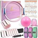 Pilates Ring Kit with Adjustable Ankle Wrist Weights, Fabric Resistance Bands, Pilates Equipment Yoga Ball for Home Workout to Tone, Sculpt and Strengthen, Fitness Magic Circle Rings for Women (Pink)