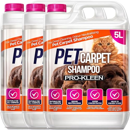 Image of Pro-Kleen 3 x 5 Litres Pet Odour Remover Professional Concentrate Carpet Shampoo