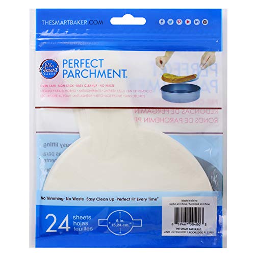 The Smart Baker - Perfect Parchment Paper - 6 Inch Round Cake Pan Liner With Lift Tab. 24 Pre-Cut Baking Sheets Per Pack. Greaseproof Non-Stick Baking Paper #TOP4