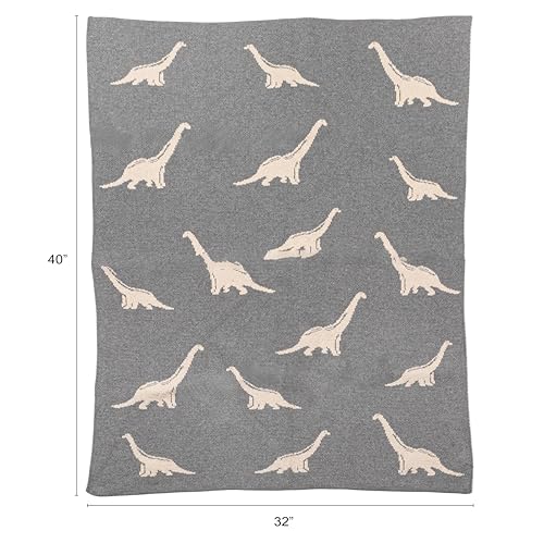 Image of Creative Co-Op Cotton Knit Baby Blanket with Dinosaurs, 40 inch L x 32 inch W