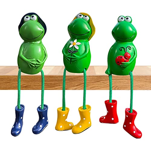 Gcroet Figurines de Grenouille, 3 pcs, Vert, Résine, Statues, Décoration de Jardin et Intérieure, Résistant aux Conditions Météorologiques