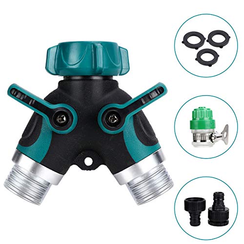 Tencoz Distribuidor de jardín de 2 vías, Válvula Y de Conector de Grifo Exterior para Trabajo Pesado de 3/4
