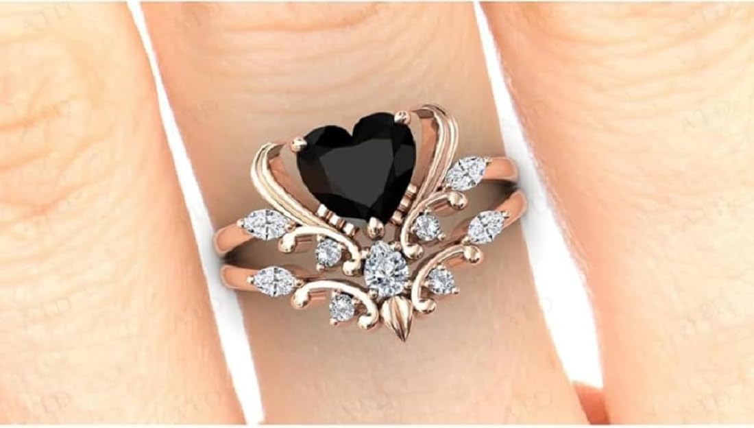 4 CT Heart Cut Vintage Black Onyx Engagement Ring Set for Women Black Gemstone Ring Set Black Diamond Wedding Ring Set Gift for Her Visit the LOVE BAND Store