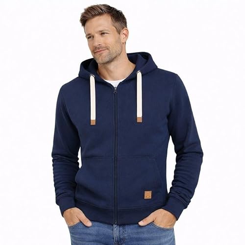 Blu Apparel Sudadera con capucha y cremallera completa para hombre, de forro polar de marca premium, azul marino, L