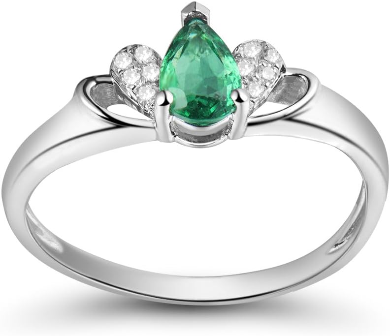 14K White Gold Natural Green Emerald Diamonds Rings Engagement Promise for Women Promotion