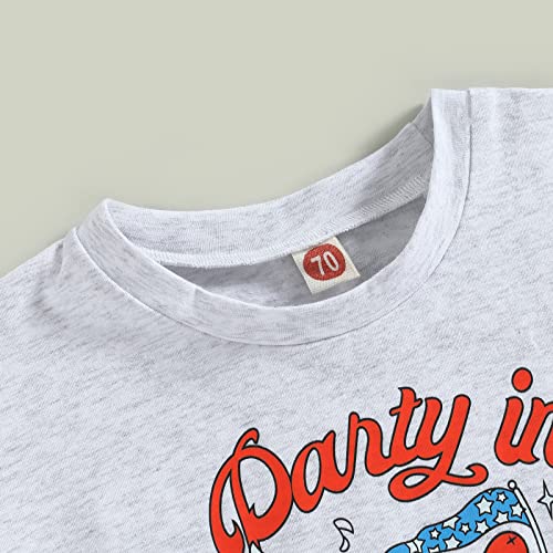 Pudcoco 4Th Of July Baby Boy Girl Outfit Toddler Short Sleeve Oversized T-Shirt Bubble Romper Independence Day Retro Bodysuit (Grey, 0-6 Months) #TOP2