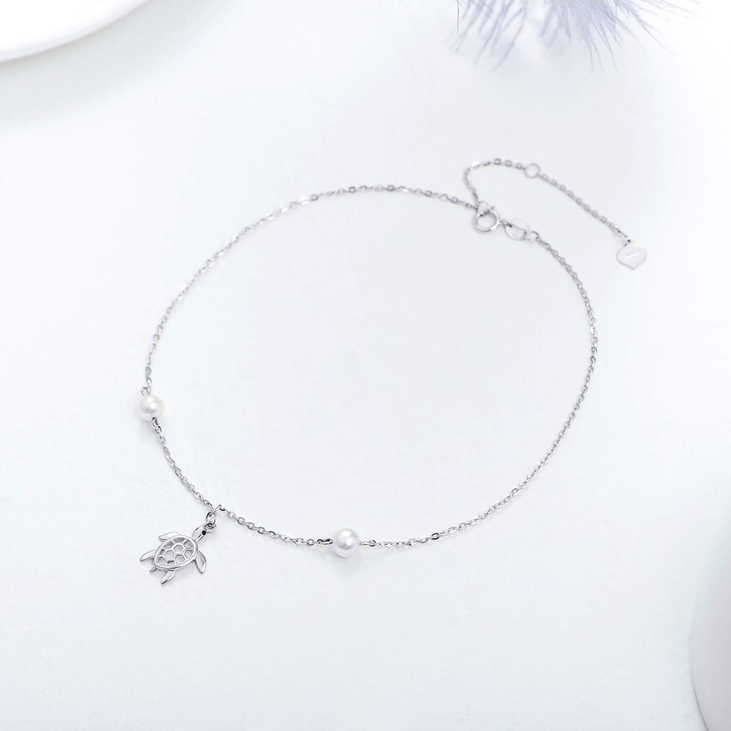14k Gold Sea Turtle Anklet for Women, Real Gold Ankle Bracelet Jewelry Gifts for Animal Lovers, 8.6+0.8+0.8 Inch