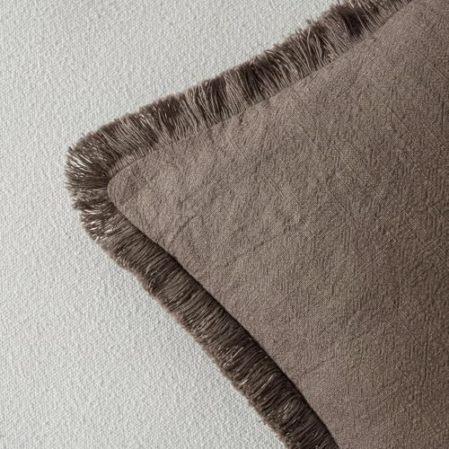 Image of MIULEE Boho Linen Decorative Fall Lumbar Throw Pillow Covers Coffee 12x20