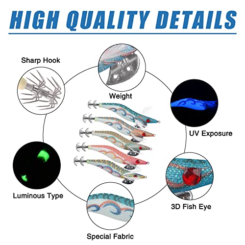 Squid Jig Fishing Squid Lures, 5/10PCS Luminous Hard Shrimp Lure Bait Artificial Baits Kit Bionic Plastic 3D Eyes Fake Prawn Glow Bait Octopus Cuttlefish Fish Hooks - Image 2
