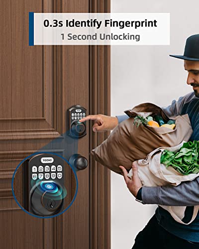 Teeho Te002K Fingerprint Door Lock Set - Keyless Entry Door Lock With Handle - Door Knob With Keypad Deadbolt - Smart Locks For Front Door - Auto Lock - No Need App - Easy Installation - Bronze #TOP1
