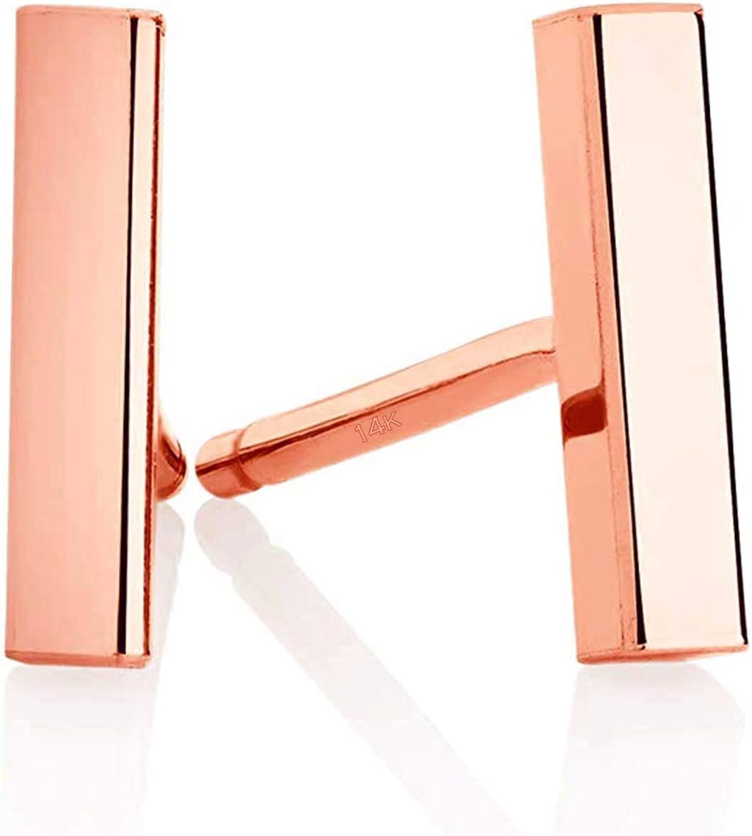 Minimalist 14k Gold Polished Stud Bar Line Stick Earrings, (8.5mm X 2mm)