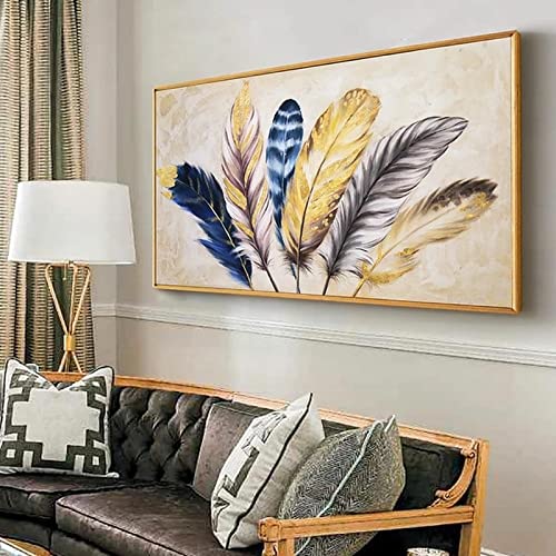 Peinture abstraite Plume d'Or toile salon 50x100cm