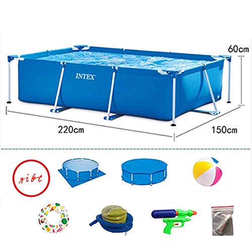 Piscine Tubulaire Rectangulaire Grand Tube en Acier pour Enfants Bleu Adulte Matériau PVC Très Solide Résistant À La Déchirure pour 1 À 12 Personnes,220x150x60cm
