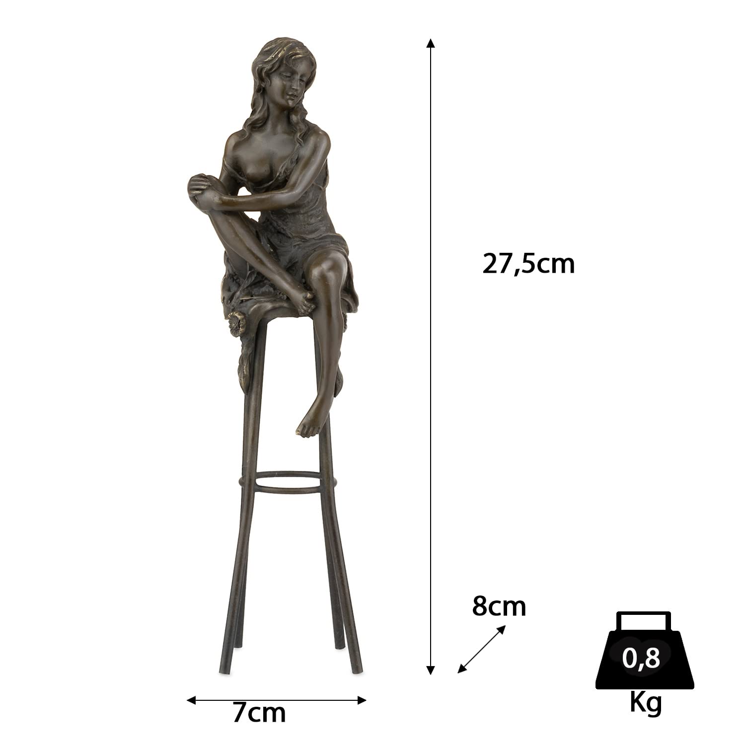 Moritz Bronze Frau auf Barhocker aufrecht 27,5 cm Akt Skulptur Deko Statue | Massive Handarbeit, sitzende Dame mit übereinandergeschlagenen Beinen, Frauenfigur, Wohndeko und Geschenk für Sie