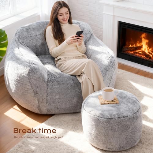 Image of Homguava Giant Bean Bag Chairs for Adults,Large Bean Bag Couch with Ottoman