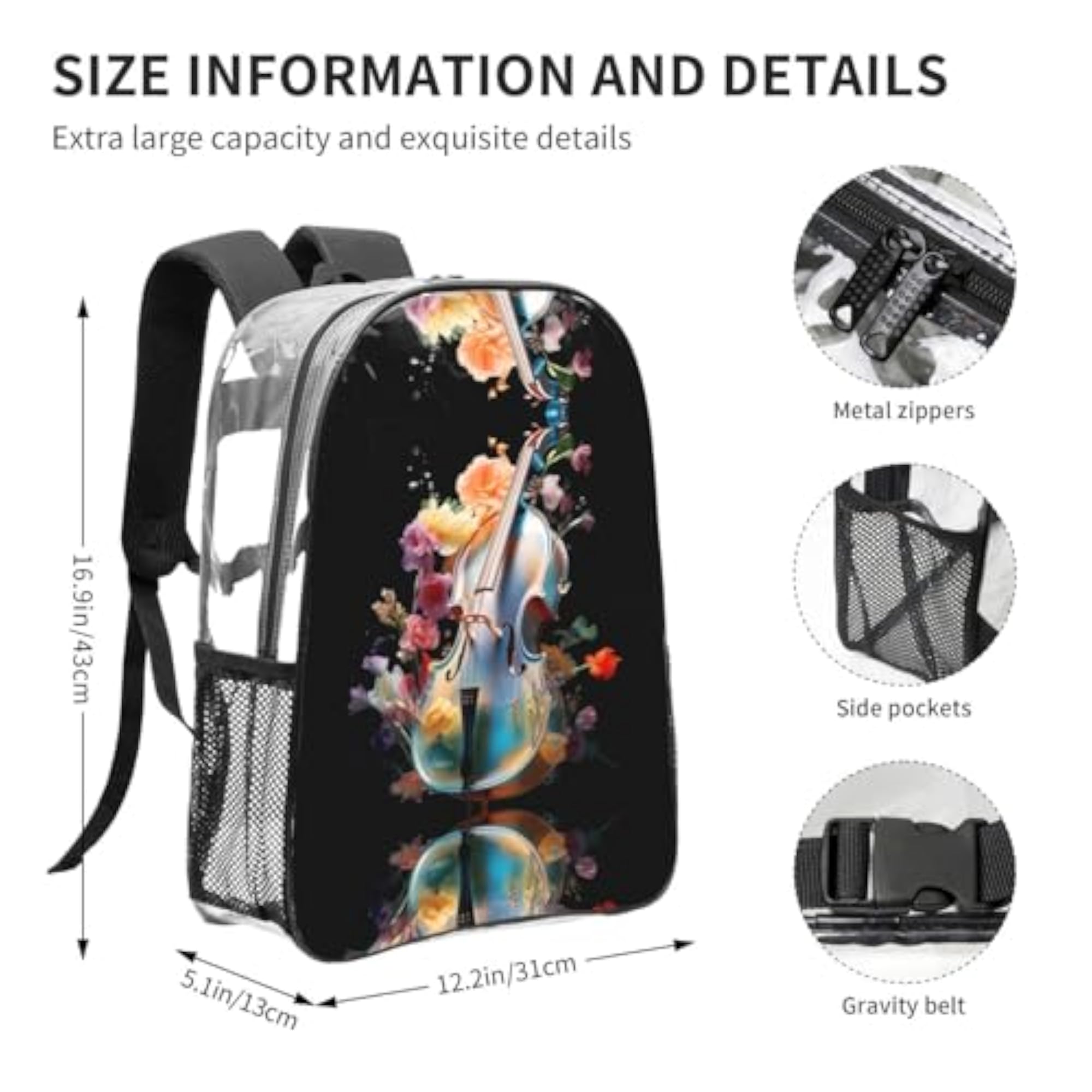 Transparent Large Capacity Cello Backpack