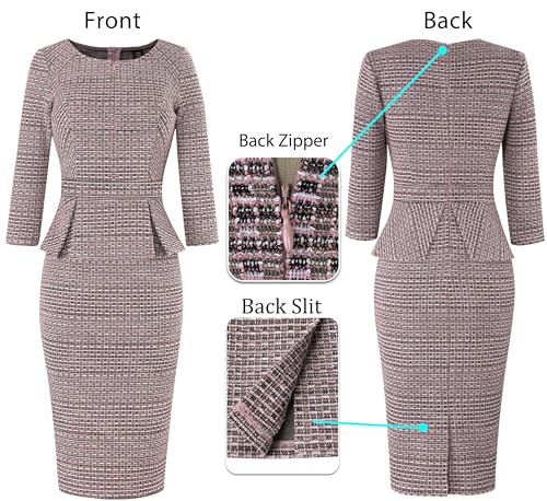 Image of VFSHOW Womens Work Business Office Front Zipper Peplum Church Sheath Dress