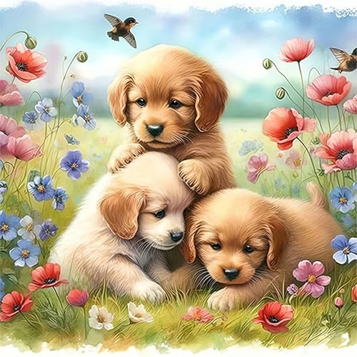 BYGFHLYW 5D Diamond Painting Kits for Adults Beginner Dog Flower Diamond Art Kits for Adults Full Drill Round Gem Art Paint by Diamonds Dots Crafts Kits for Home Wall Decor 13.7x13.7inch