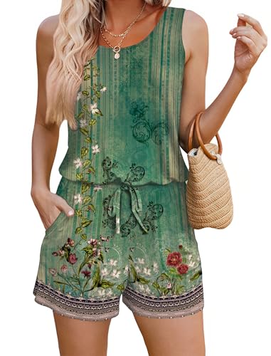 Image of ADOME Rompers for Women Summer Sleeveless Scoop Neck Tank Top Casual Short Jumpsuit Rompers with Pockets