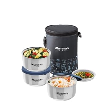 Stainless Steel Lunch Box 3 Containers Lunch Box with Lid (840 ML) (Grey)