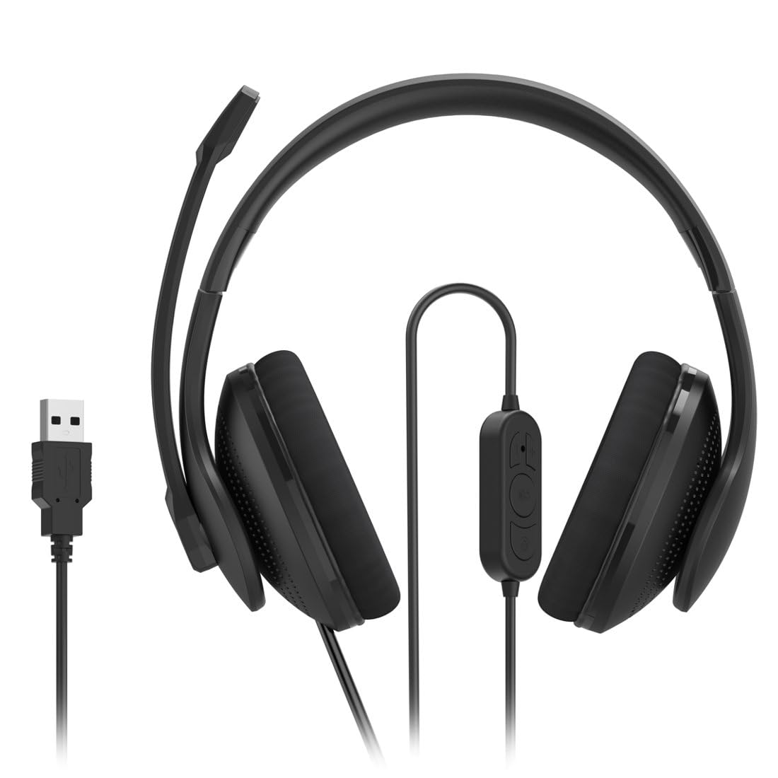 Hama USB Headset, Over Ear Kopfhörer mit Mikrofon (PC Headset mit Lautstärkeregler und verstellbarem Mikro, USB-A-Stecker, 2m langes Kabel, für Videokonferenzen, Homeoffice, eLearning) schwarz