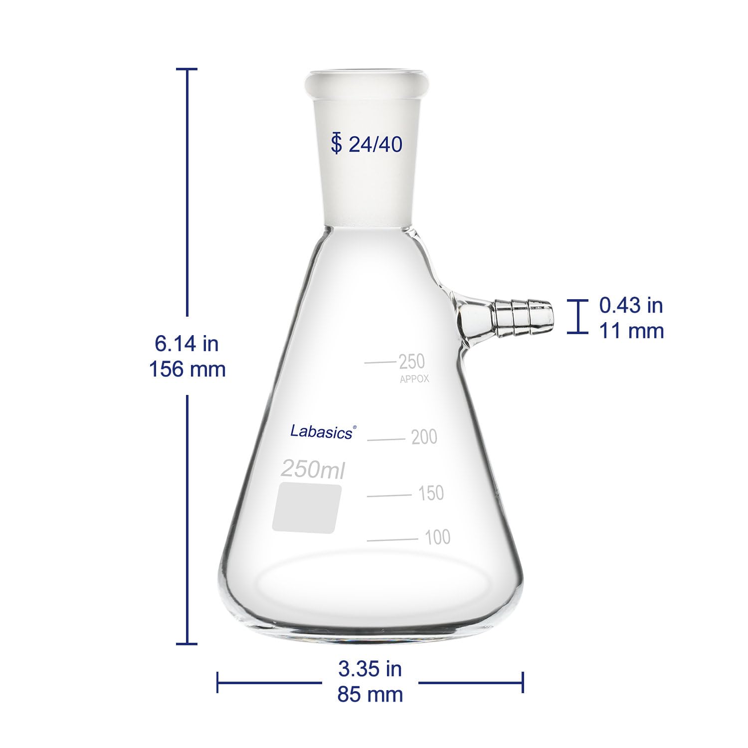 Labasics Matraz de Filtración 250 ml con Junta Cónica 24/40, Vidrio de Borosilicato, Cuello con Tornillo