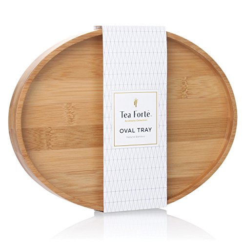 Tea Forte Bamboo Oval Serving Tray for Tea Cup, 9 x 7 Inches