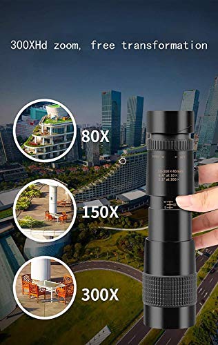 4K 10-300x40mm Super Telephoto Zoom Monocular Telescope, Portable Pocket HD BAK4 Prism Tripod Waterproof Phone Telescope, for SATA HD Hard Drive Adapter Universal (4k, Black)