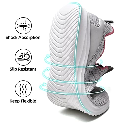 TIOSEBON Women's Walking Tennis Shoes Knit Lightweight Slip on Breathable Mesh Comfortable Sneaker 2227 Beige US 7