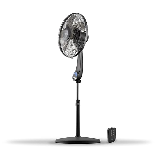 Air Monster 16" 5-Blade, 5 Speed Adjustable Height Ultra Powerful Quiet Oscillating Standing Pedestal Fan with Remote Control, 7.5 Hour Timer, Stand Fan for Bedroom, Black