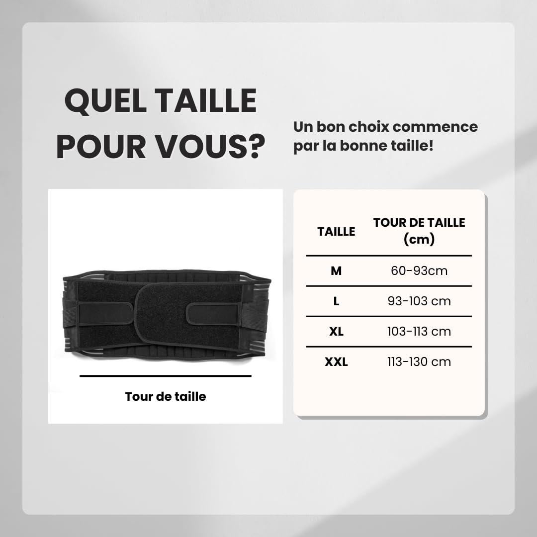 Ceinture Lombaire de Soutien Réglable – Soulagement du Dos et Douleurs Lombaires – Homme/Femme – Tailles M, L, XL, XXL – Maintien des Vertèbres pour Travail, Sport, et Posture