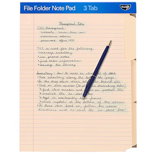 Find It File Folder Notepad - Pack of 72-9.5 x 12.5 Inch Notebook Organizer Folders for Filing,...