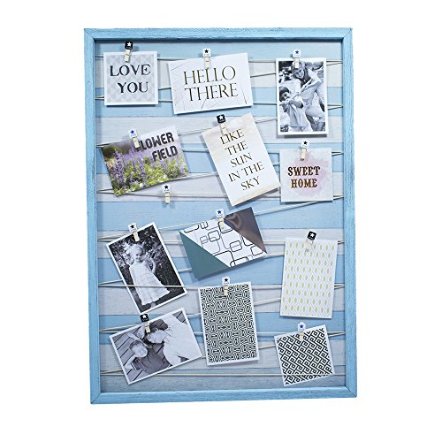 Porta Retrato Varal Azul Pendurar Fotos 12 Prendedores 72X52cm
