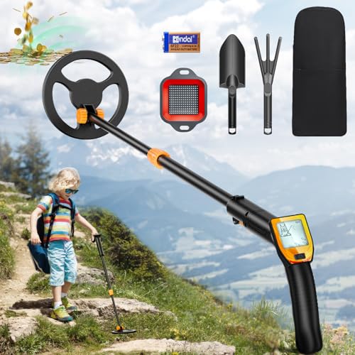 Detector de Metales para Niños, Longitud Ajustable (66-83cm), Detector de Metales para Niños con Pantalla LCD, Pala, Rastrillo, Mochila, Adecuado para Detectar Monedas, Metales