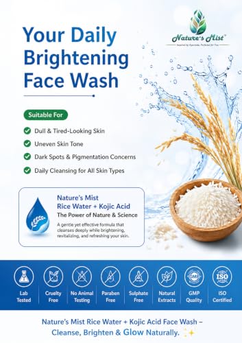 Image of Nature's Mist Rice Water + Kojic Acid Brightening Face Wash 100ml, Pack of 3 | Brightens Skin Tone | Helps Reduce Dark Spots | Evens Skin Tone | Strengthens Barrier | Hydrates & Nourishes