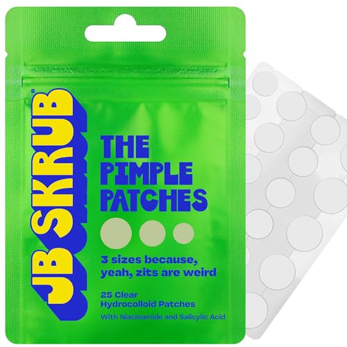 JB SKRUB The Pimple Patches for Face Ultra Discreet Clear Hydrocolloid Patches with Salicylic Acid & Niacinamide Skin Care for Kids & Teens - 1 Pack of 25 Small Medium & Large Spots