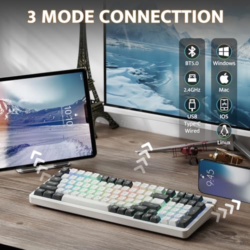 Image of darkFlash DF98 Wireless Mechanical Keyboard, 3-Modes BT /2.4GHz /USB-C, Gasket RGB, Hot Swappable Thocky Keyboard, Pre-lubed Linear Yellow Switch, 98 Keys for PC /Tablet /PS /Xbox(Gray)