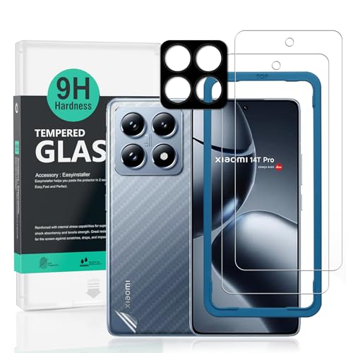Image of Ibywind 2 Pack Screen Protector for Xiaomi 14T Pro 5G 6.67 inch,9H Hardness Tempered Glass,with 1Pc Camera Lens Protector,1Pc Back Carbon Fiber Film,Alignment tool