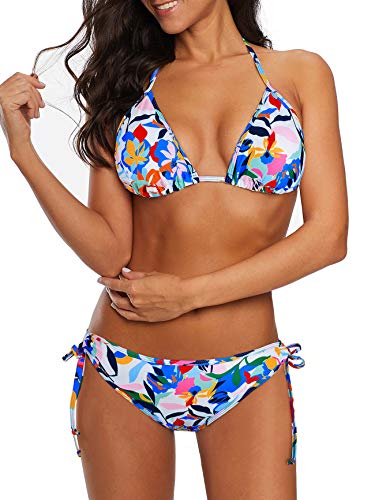 Image of American Trends Women's String Triangle Halter Bikini Set-2 Piece Swimsuit,Adjustable Ties,Removable Pads&Quick-Dry Fabric